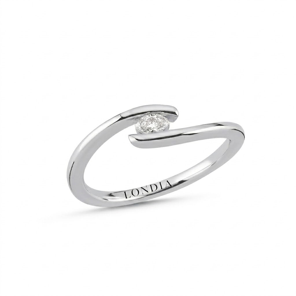 0.10 Ct. Doğal Pırlanta Oval Kesim Tasarım Yüzük, 14 Ayar Altın