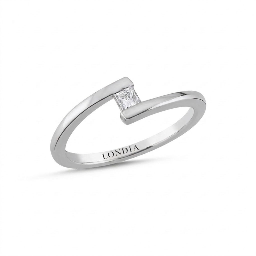 0.10 Ct. Doğal Pırlanta Prenses Kesim Tasarım Yüzük, 14 Ayar Altın