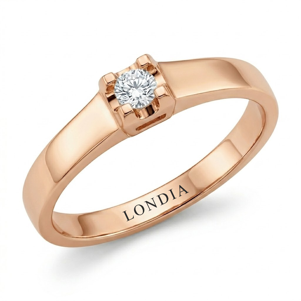 0.10 Ct. Doğal Pırlanta Tektaş Cesur (Bold) Tasarım Yüzük, 14 Ayar Altın