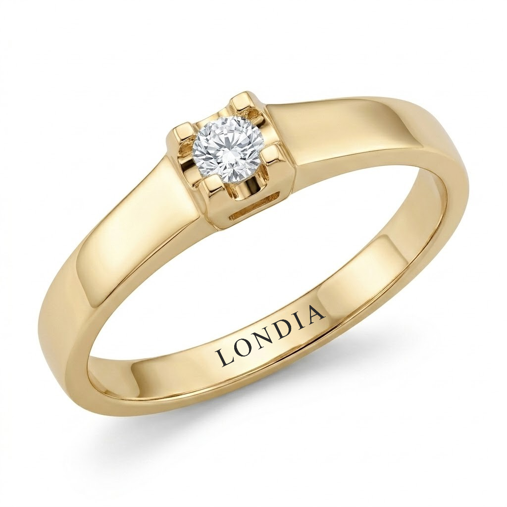 0.10 Ct. Doğal Pırlanta Tektaş Cesur (Bold) Tasarım Yüzük, 14 Ayar Altın