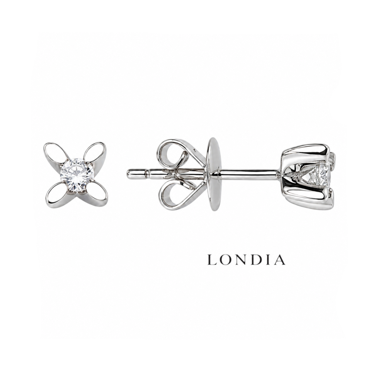 0.10 Karat F Rengi Doğal Pırlanta Kelebek Model Tektaş Küpe