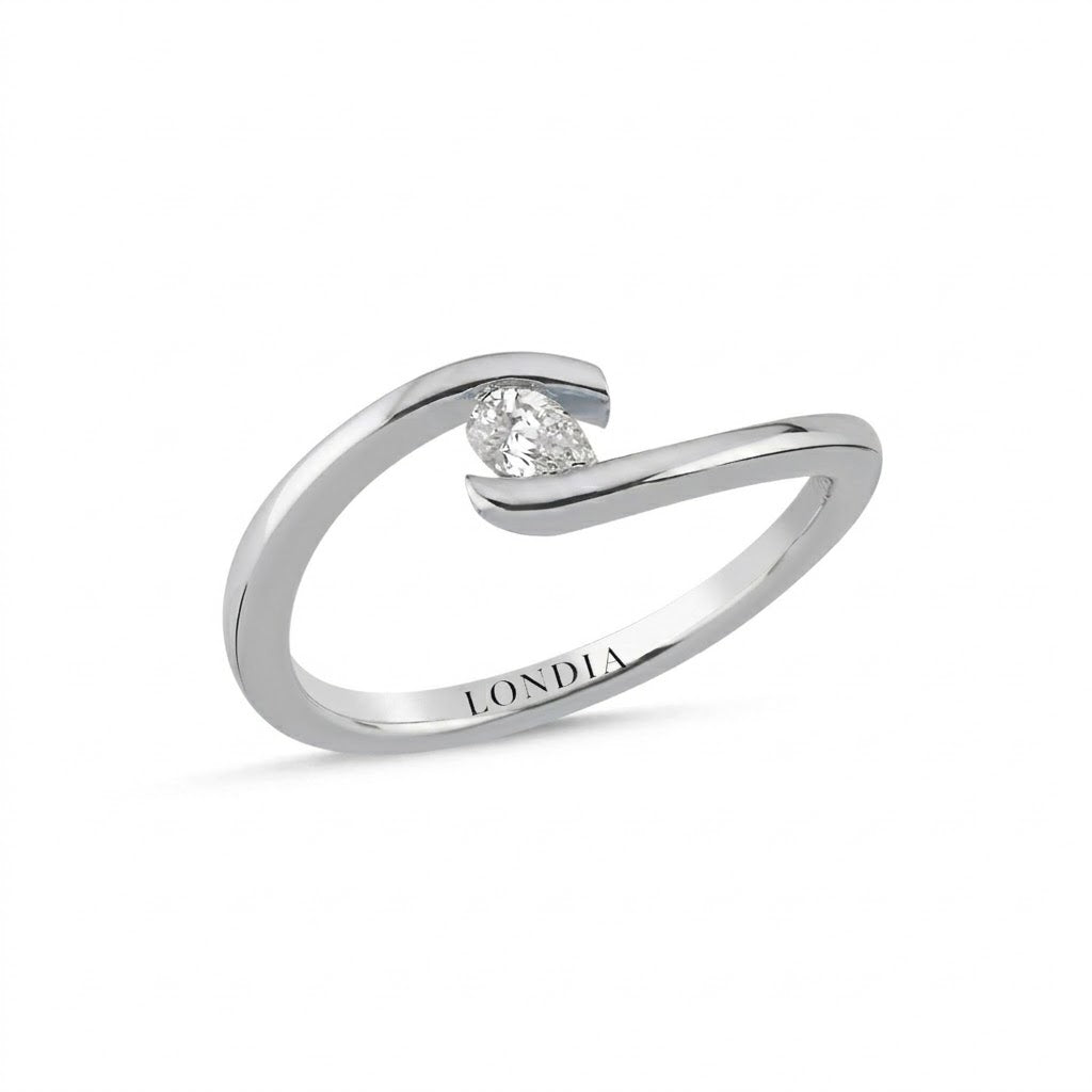 0.15 Ct. Doğal Pırlanta Damla Kesim Tasarım Yüzük, 14 Ayar Altın