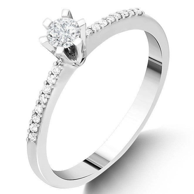 0.25 Ct. Doğal Pırlanta Yan Taşlı Tasarım Yüzük, 14 Ayar Altın