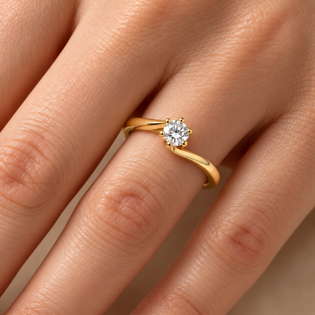 0.25 Karat F Rengi Doğal Pırlanta Amore Tasarım Tektaş Yüzük