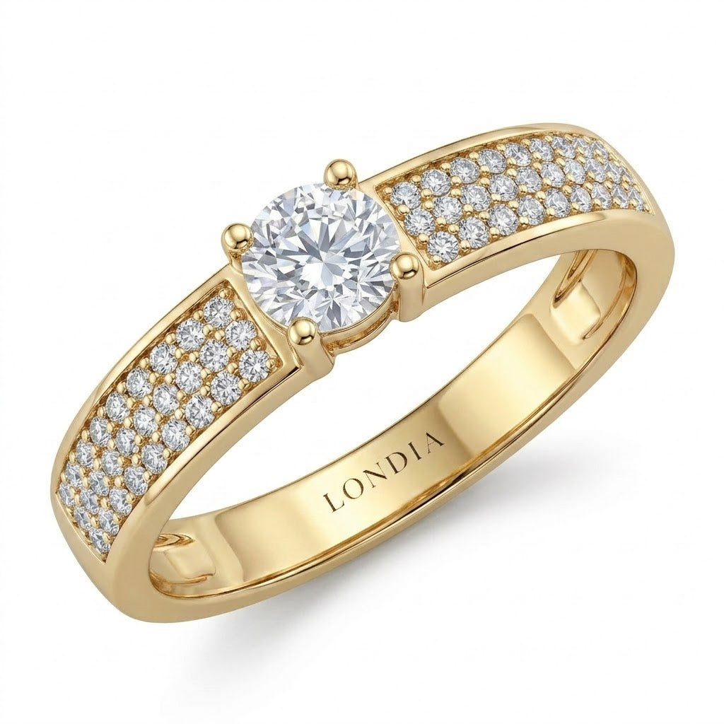 0.30 Ct. Doğal Pırlanta Cesur (Bold) Tasarım Yüzük, 14 Ayar Altın