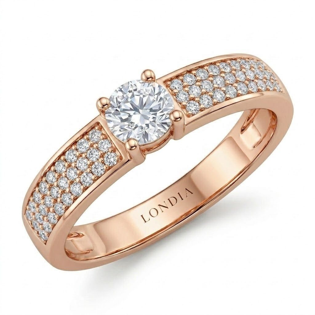 0.30 Ct. Doğal Pırlanta Cesur (Bold) Tasarım Yüzük, 14 Ayar Altın