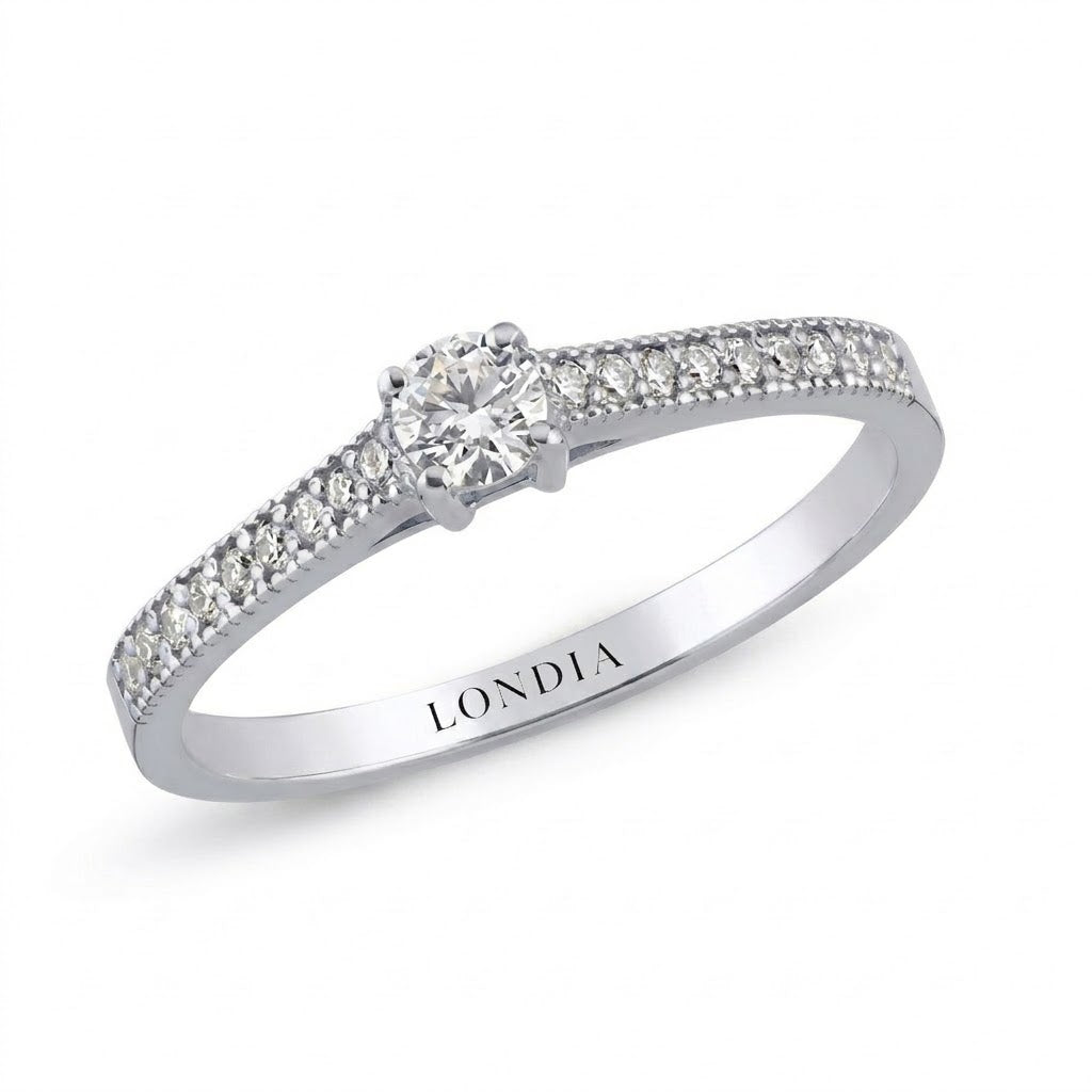 0.30 Ct. Doğal Pırlanta Yan Taşlı Tasarım Yüzük, 14 Ayar Altın