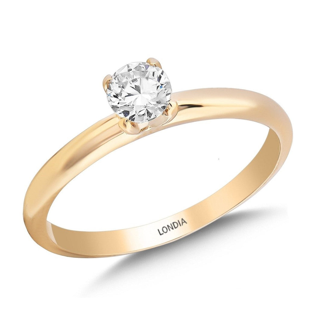 0.30 Ct. Doğal Pırlanta Tektaş ‘Modern’ Pençe Tasarımlı Yüzük, 14 Ayar Altın