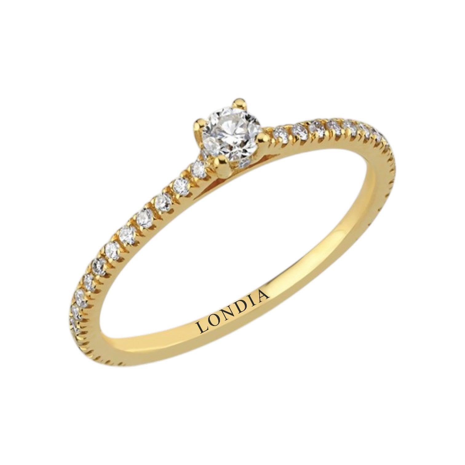 0.35 Ct. Doğal Pırlanta Yan Taşlı Tasarım Yüzük, 14 Ayar Altın