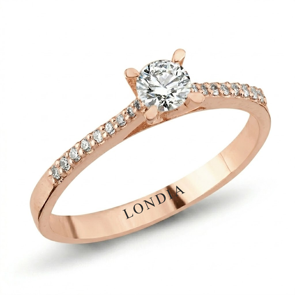 0.35 Ct. Doğal Pırlanta Yan Taşlı Tasarım Yüzük, 14 Ayar Altın