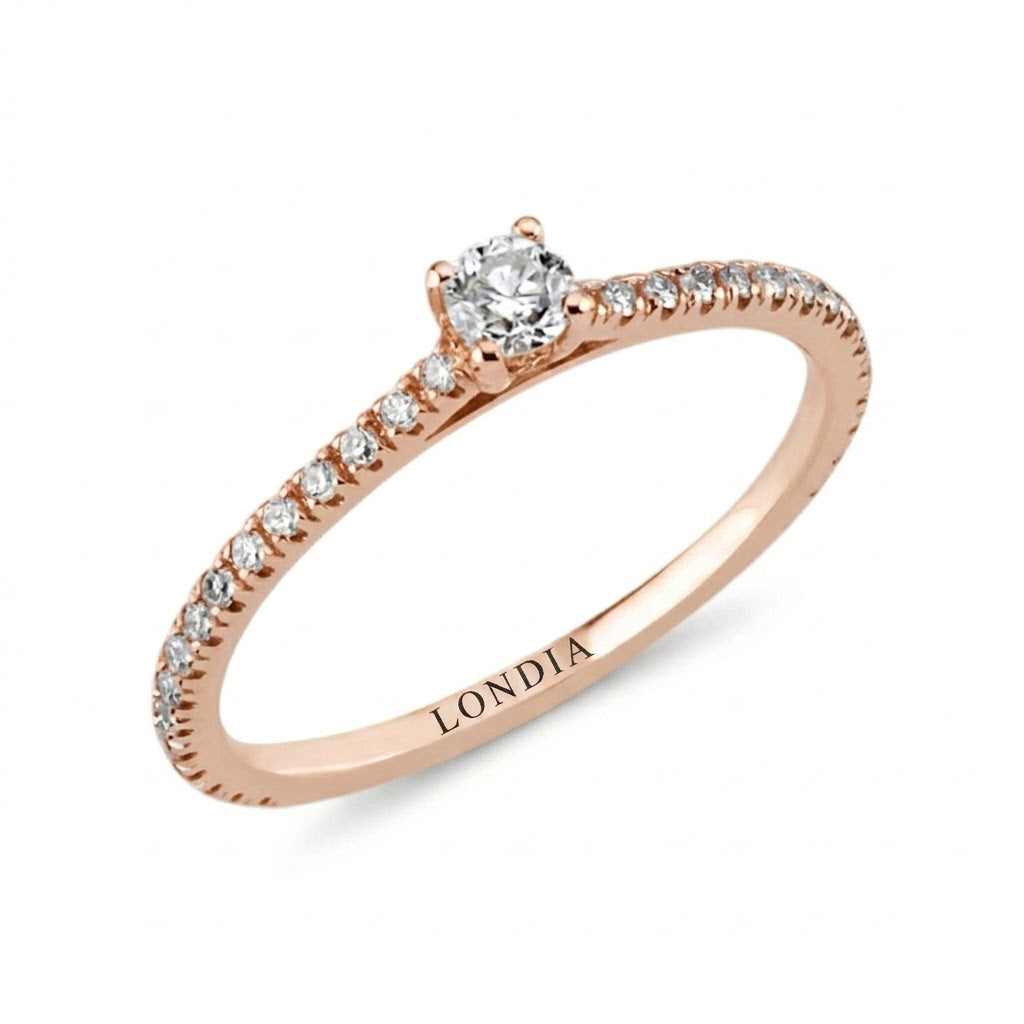 0.35 Ct. Doğal Pırlanta Yan Taşlı Tasarım Yüzük, 14 Ayar Altın