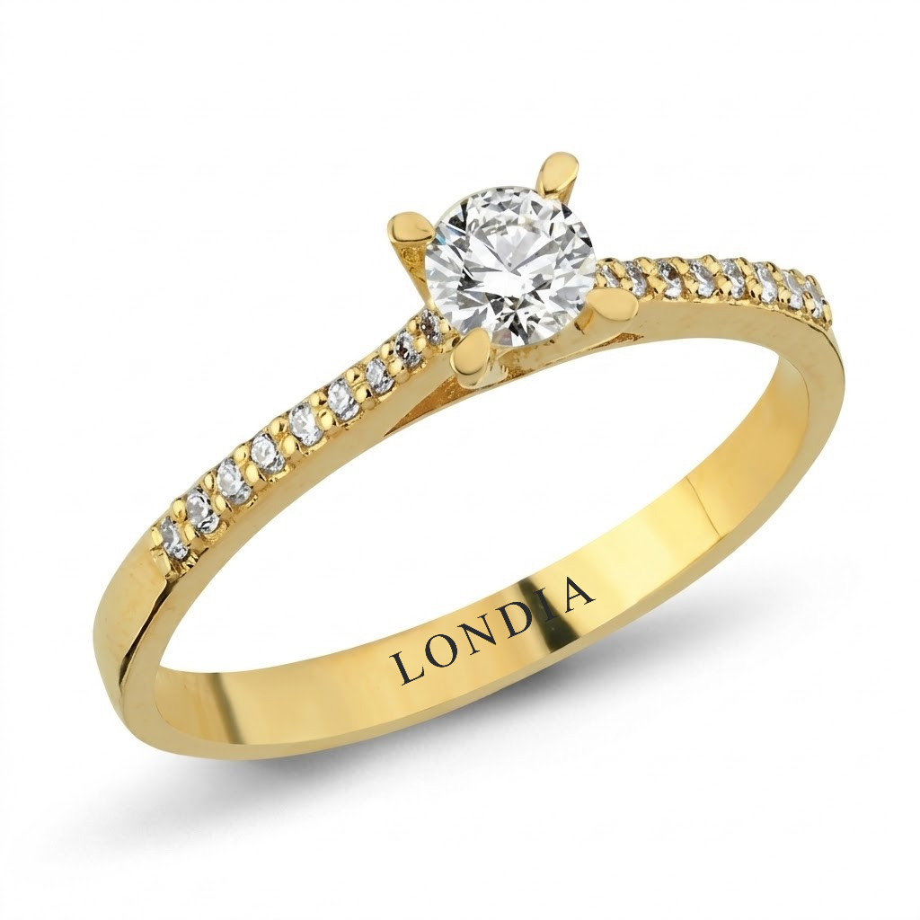 0.35 Ct. Doğal Pırlanta Yan Taşlı Tasarım Yüzük, 14 Ayar Altın
