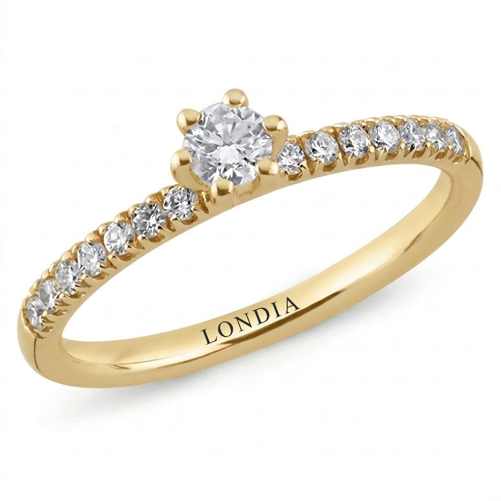 0.40 Ct. Doğal Pırlanta Yan Taşlı Tasarım Yüzük, 14 Ayar Altın