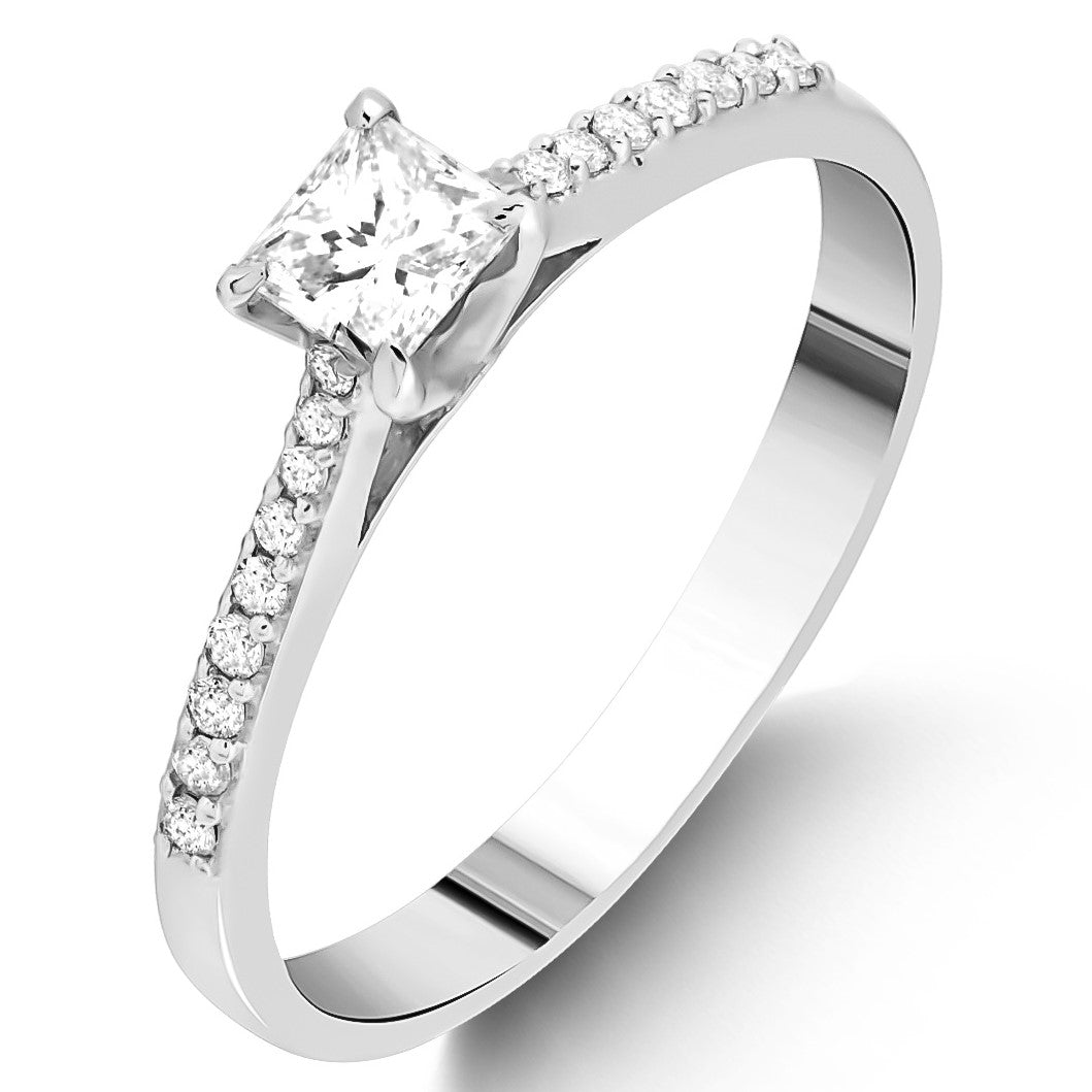 0.40 Ct. Doğal Pırlanta Yan Taşlı Tasarım Yüzük, 14 Ayar Altın