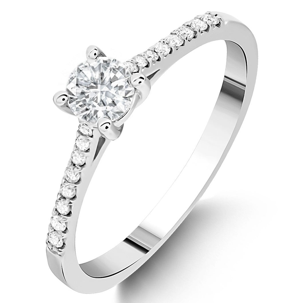 0.40 Ct. Doğal Pırlanta Yan Taşlı Tasarım Yüzük, 18 Ayar Altın