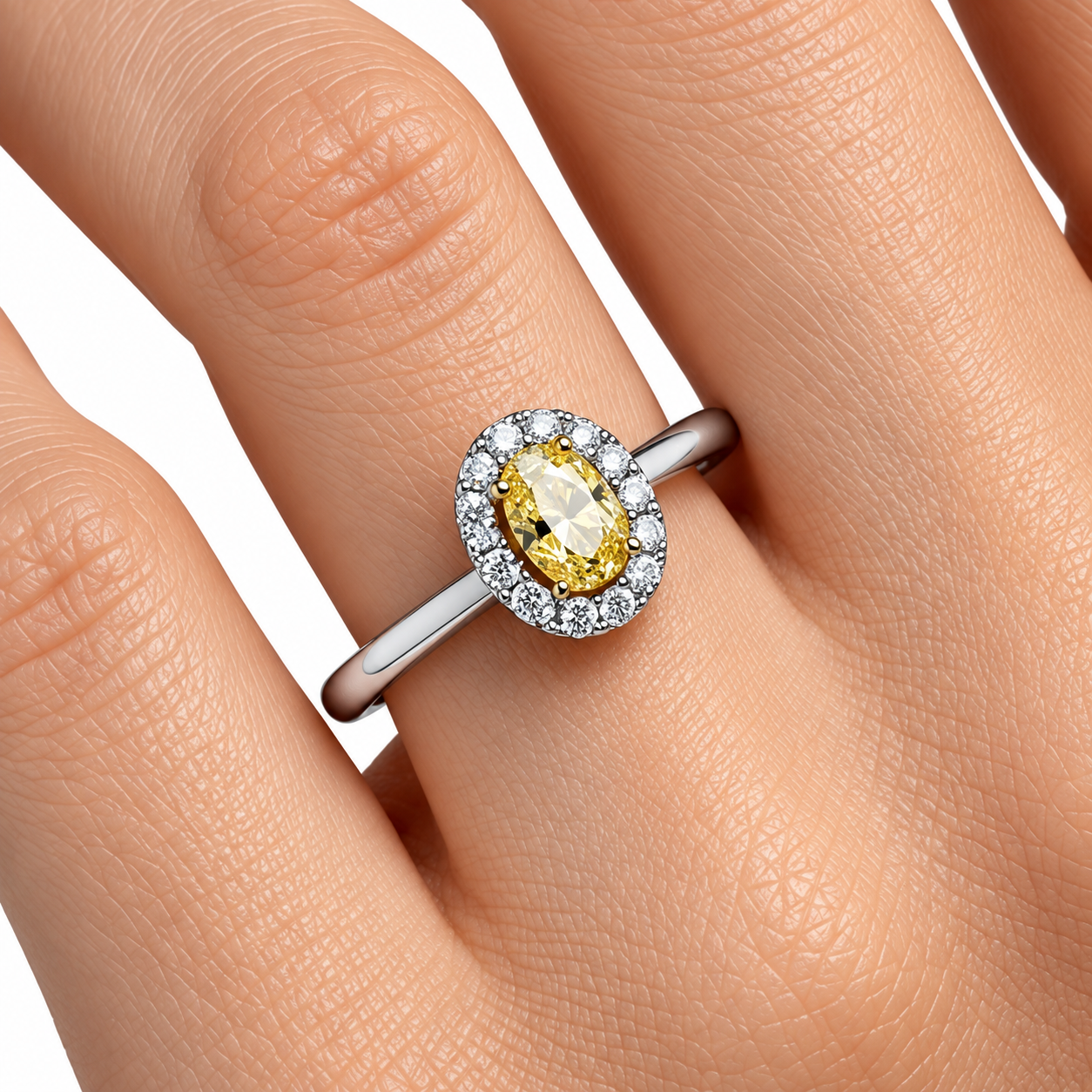 0.40 Karat Doğal Fancy Yellow Pırlanta Oval Tasarımlı Yüzük
