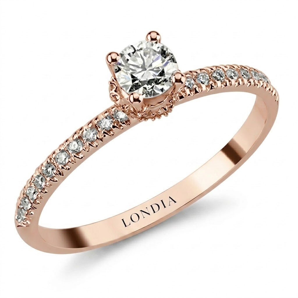 0.45 Ct. Doğal Pırlanta Yan Taşlı Tasarım Yüzük, 14 Ayar Altın