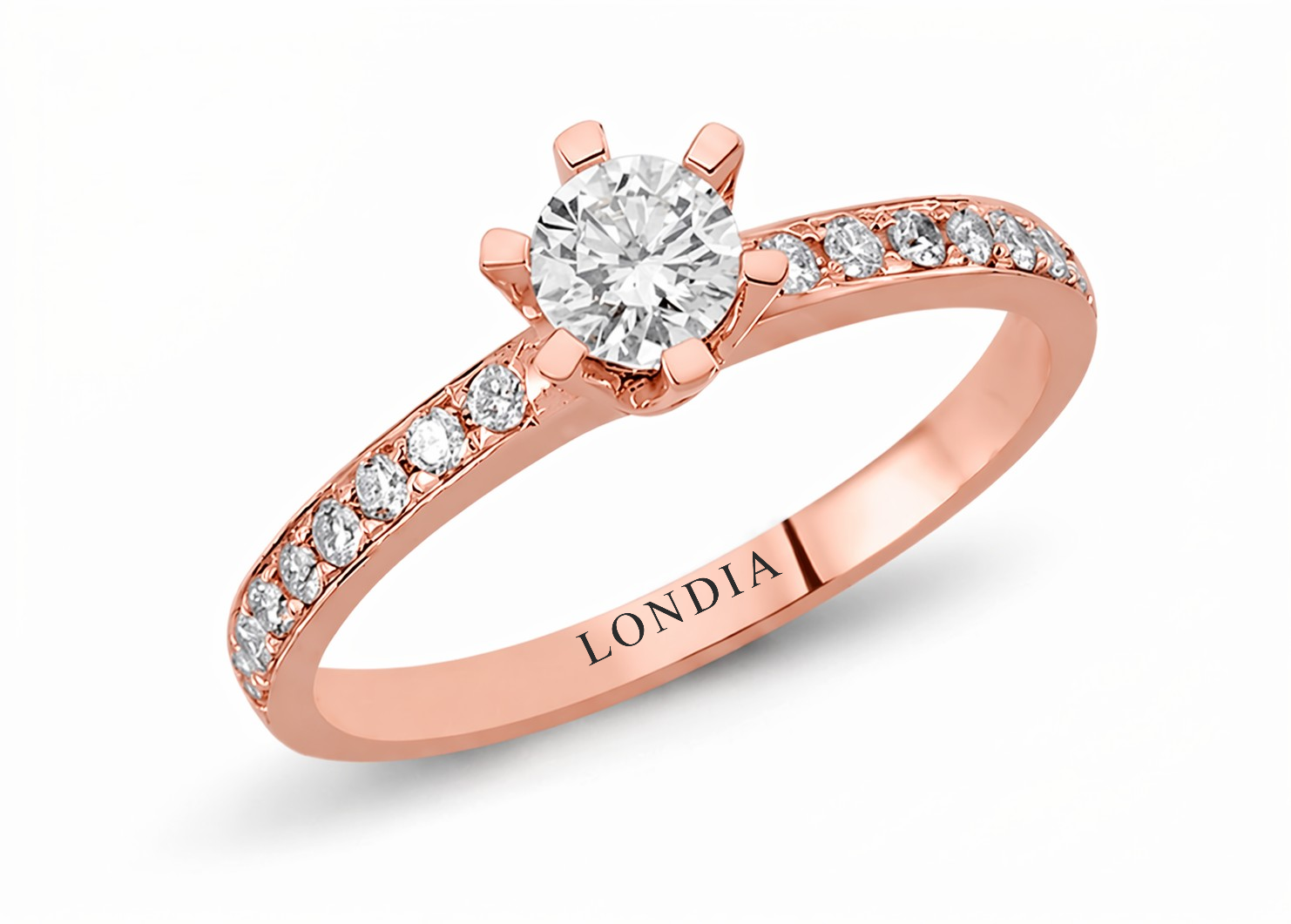 0.45 Ct. Doğal Pırlanta Yan Taşlı Tasarım Yüzük, 14 Ayar Altın