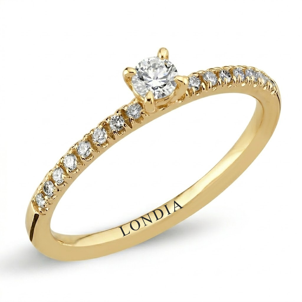 0.45 Ct. Doğal Pırlanta Yan Taşlı Tasarım Yüzük, 14 Ayar Altın
