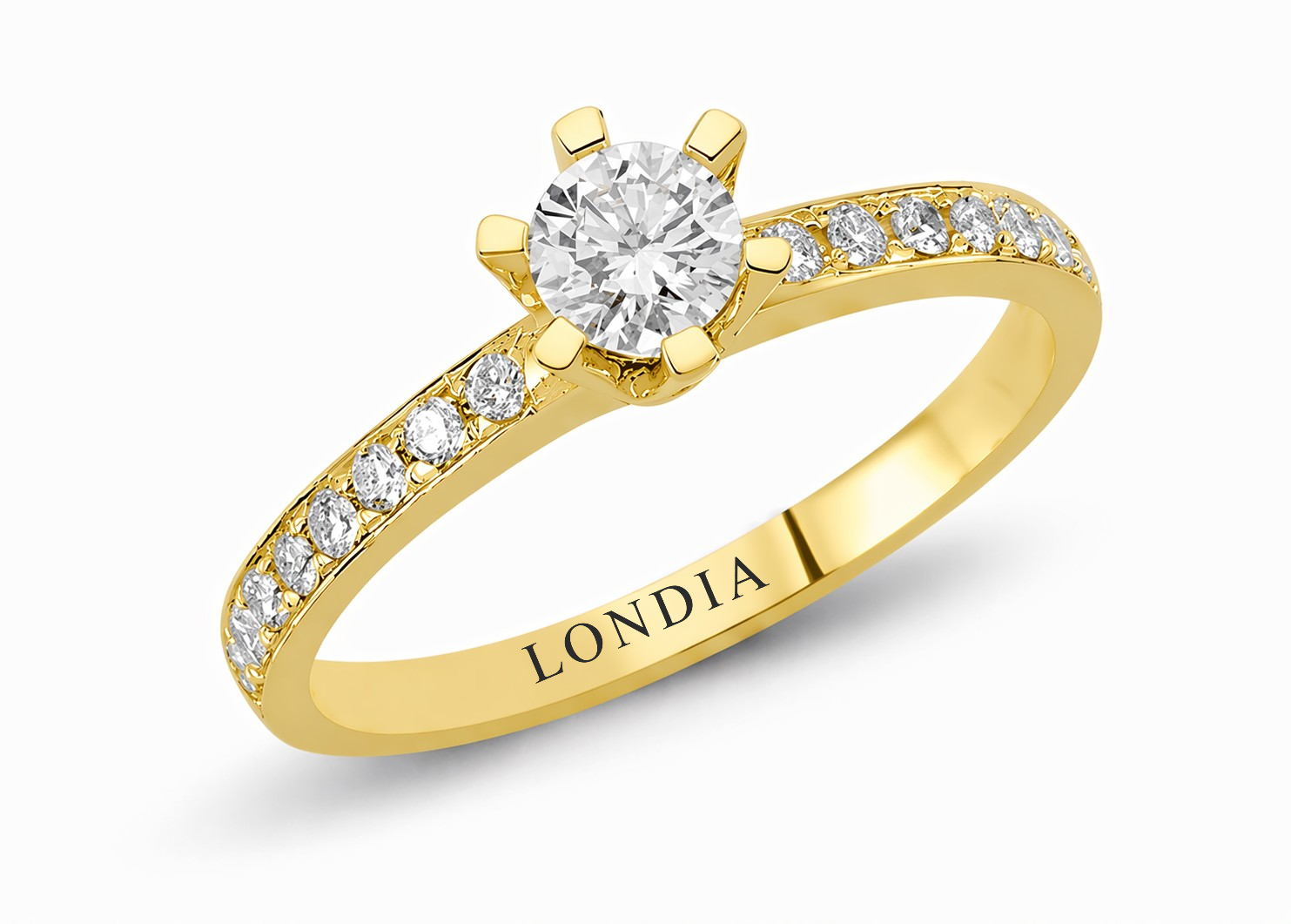 0.45 Ct. Doğal Pırlanta Yan Taşlı Tasarım Yüzük, 14 Ayar Altın