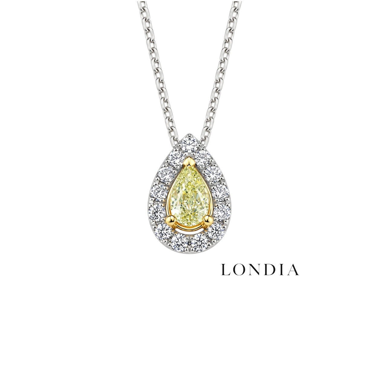 0.45 Karat Fancy Yellow Doğal Pırlanta Damla Tasarımlı Kolye