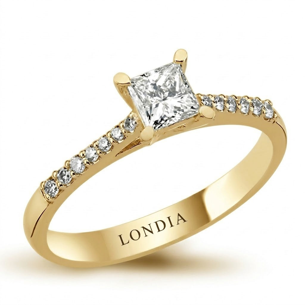 0.50 Ct. Doğal Pırlanta Yan Taşlı Tasarım Yüzük, 14 Ayar Altın