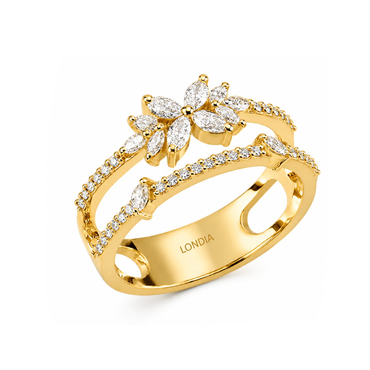 0.50 Ct. Karat Doğal Pırlanta Gösterişli Tasarım Yüzük - 18K Altın
