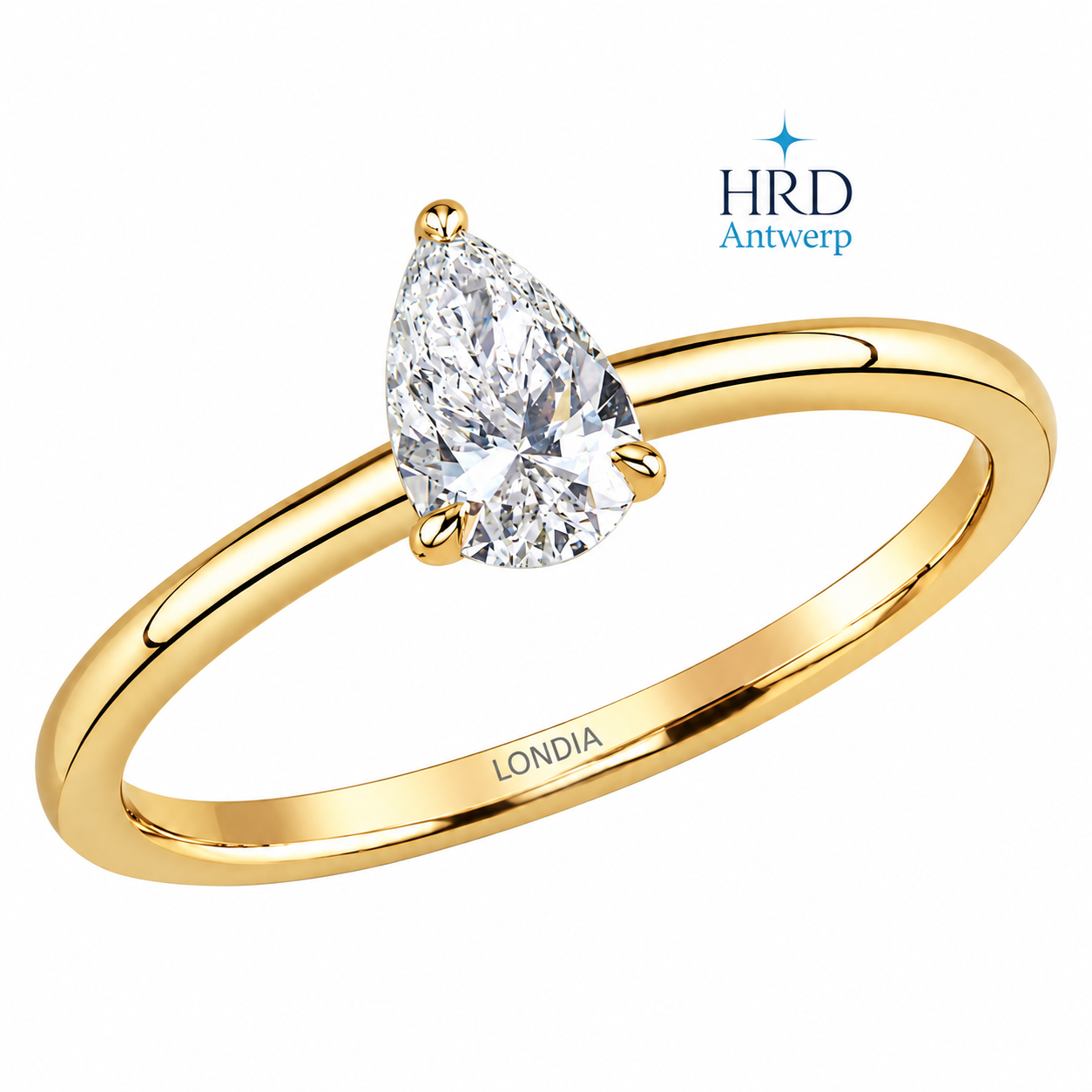0.50 Karat F Rengi Doğal Pırlanta HRD Sertifikalı Damla Tektaş Yüzük