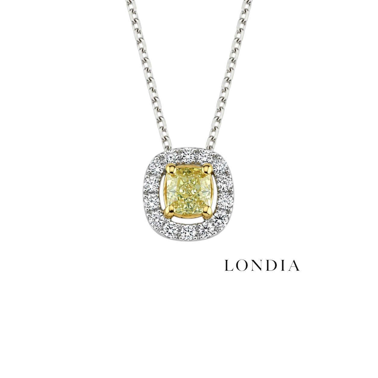 0.50 Karat Fancy Yellow Doğal Pırlanta Cushion Tasarımlı Kolye