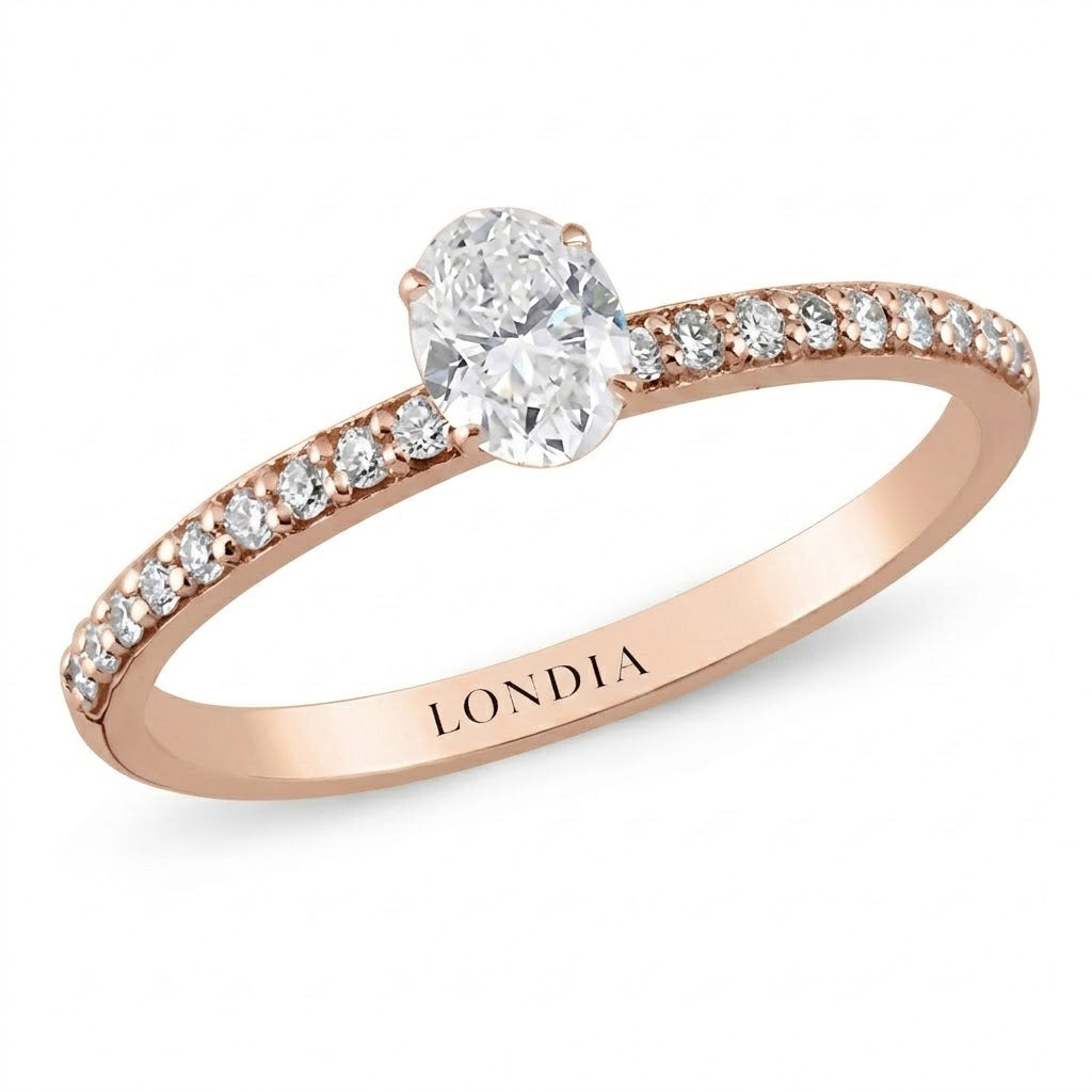 0.55 Ct. Doğal Oval Pırlanta Solitaire “Yan Taşlı” Yüzük – 14 Ayar Altın