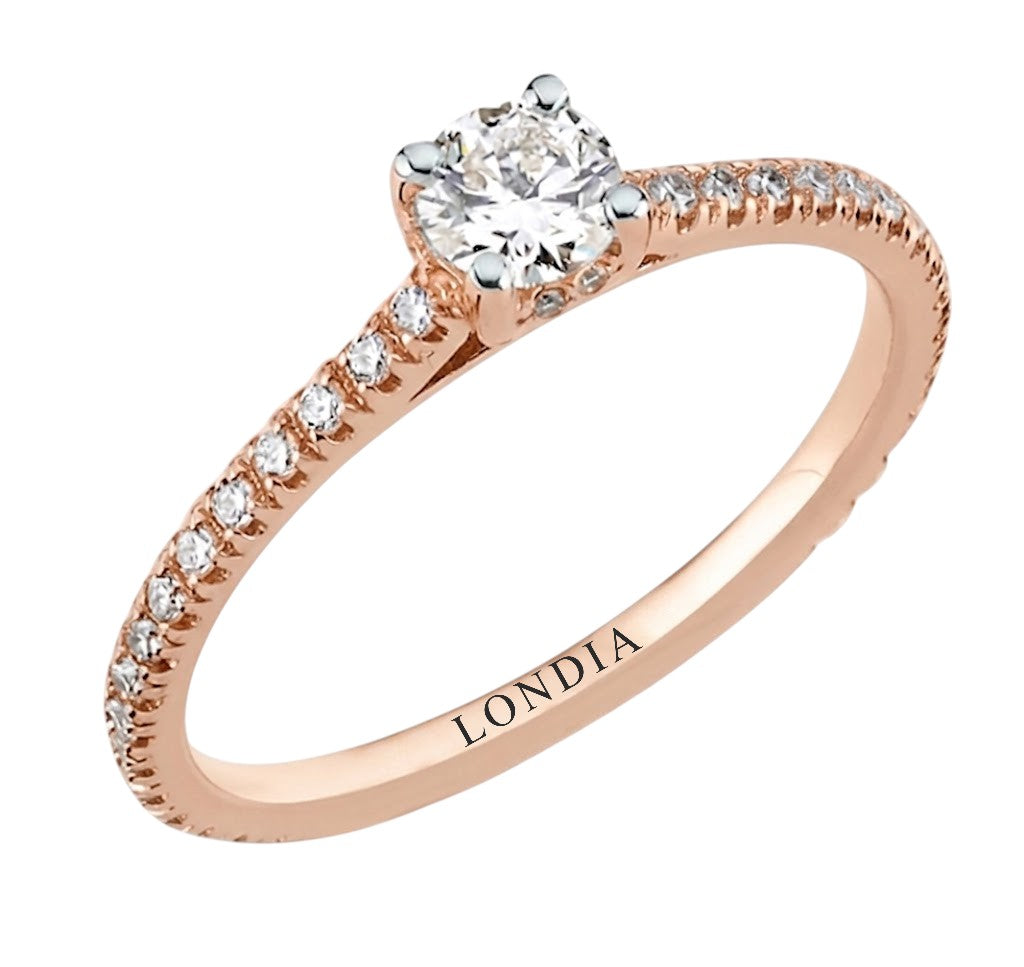 0.55 Ct. Doğal Pırlanta Yan Taşlı Tasarım Yüzük, 14 Ayar Altın