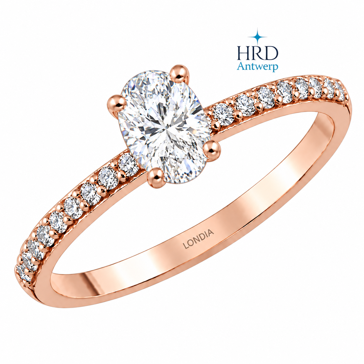 0.70 Karat F Rengi HRD Sertifikalı Kenar Taşlı Oval Tektaş Yüzük 
