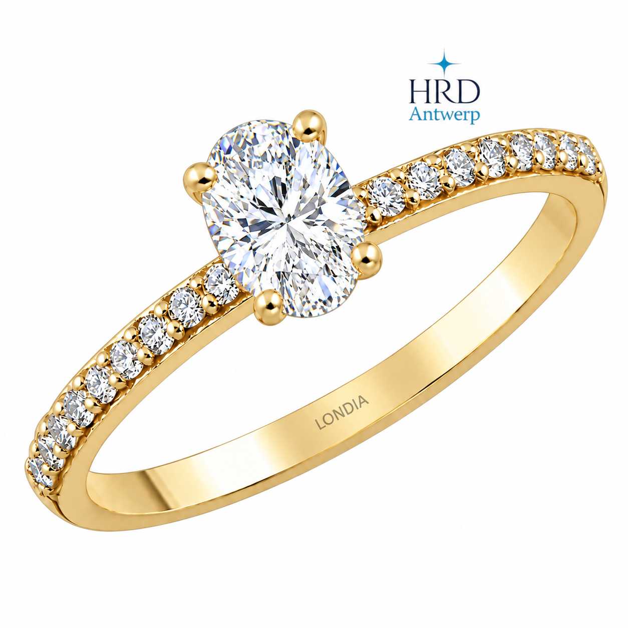 0.70 Karat F Rengi HRD Sertifikalı Kenar Taşlı Oval Tektaş Yüzük 