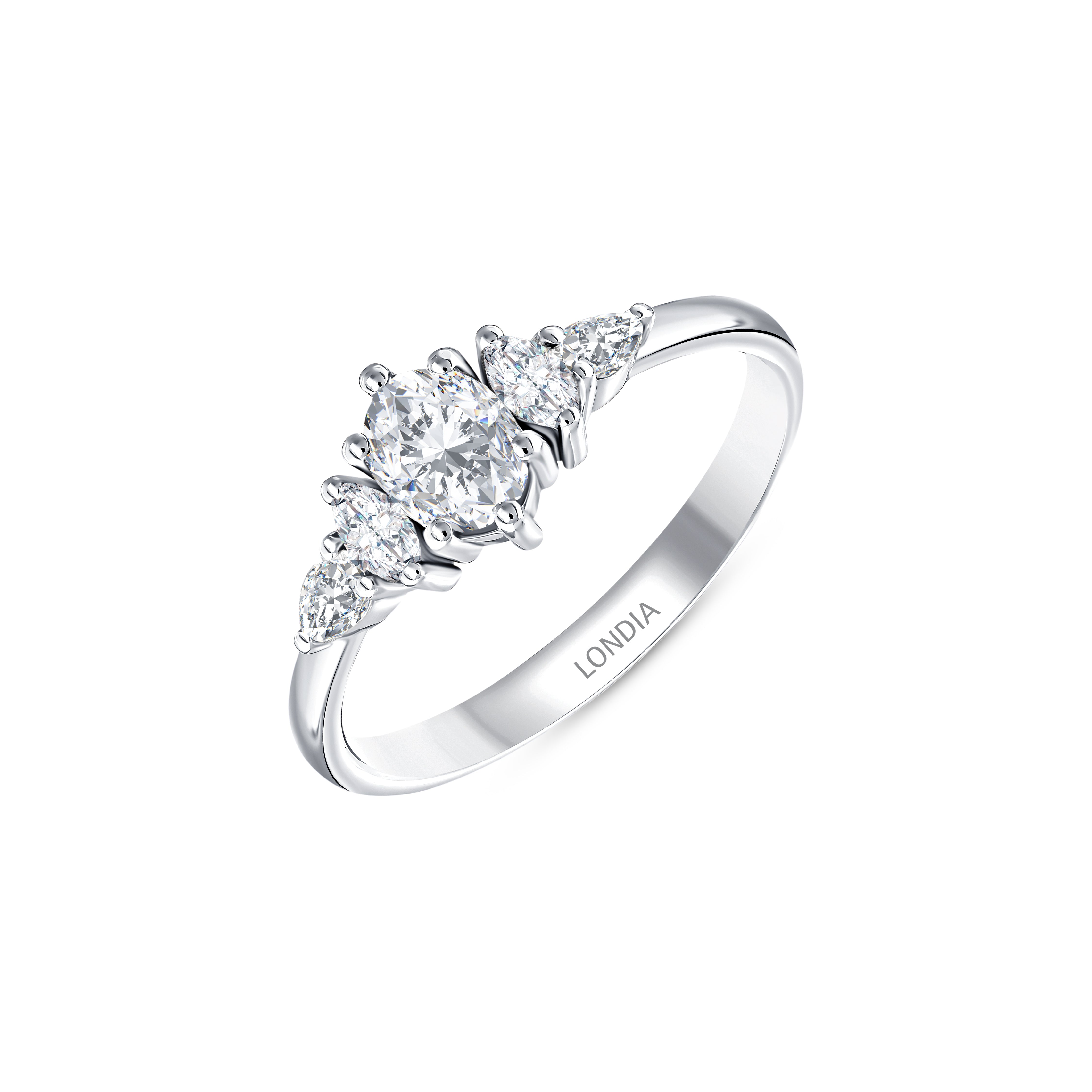 0.80 Ct. Doğal Oval Pırlanta Yan Taşlı Yüzük, 14 Ayar Altın