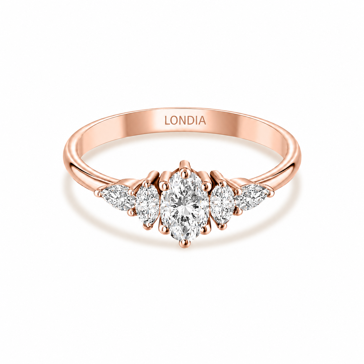 0.80 Kt. Doğal Oval Pırlanta Yan Markiz ve Damla Pırlantalı Yüzük