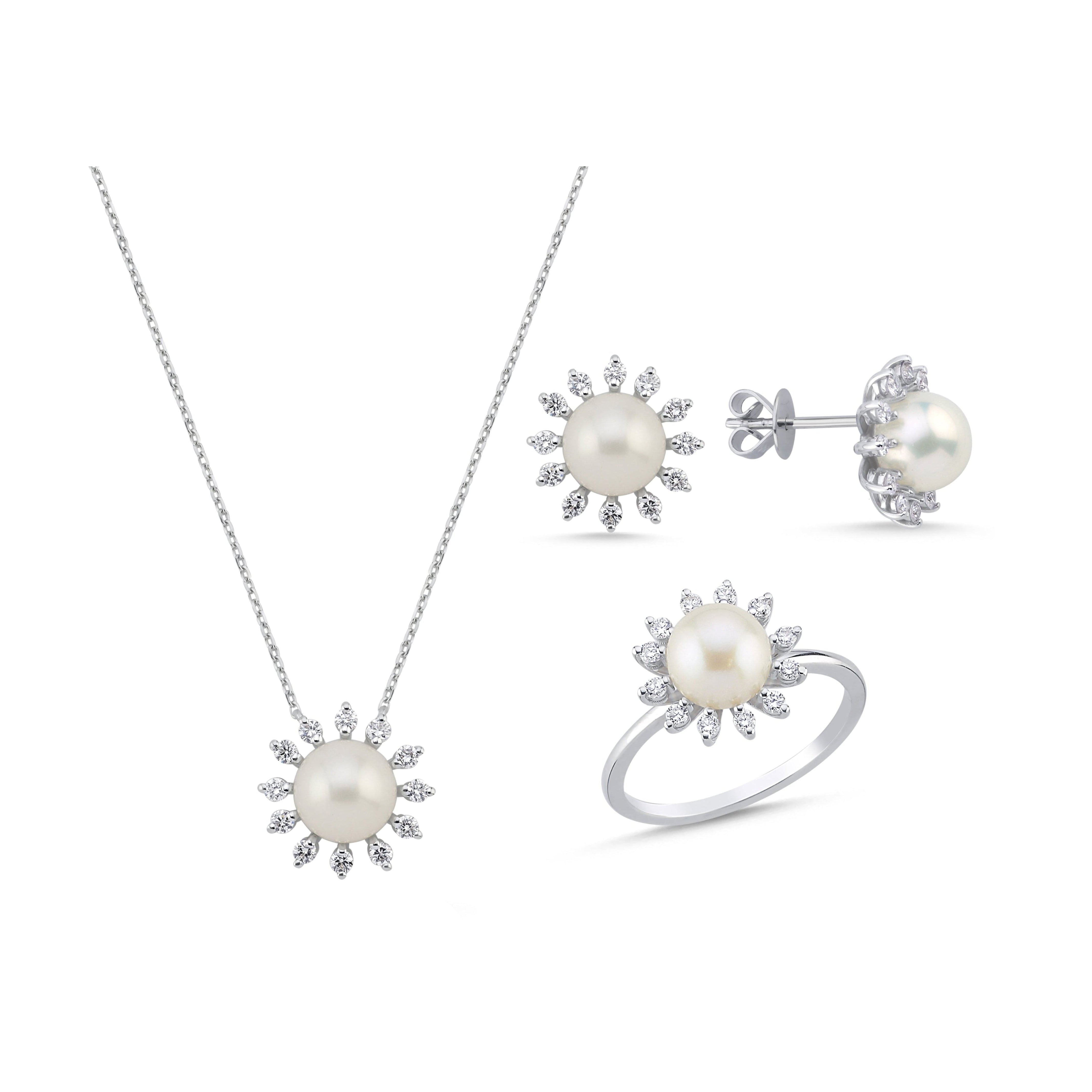 0.90 Karat Doğal Pırlanta İnci Tasarımlı Set