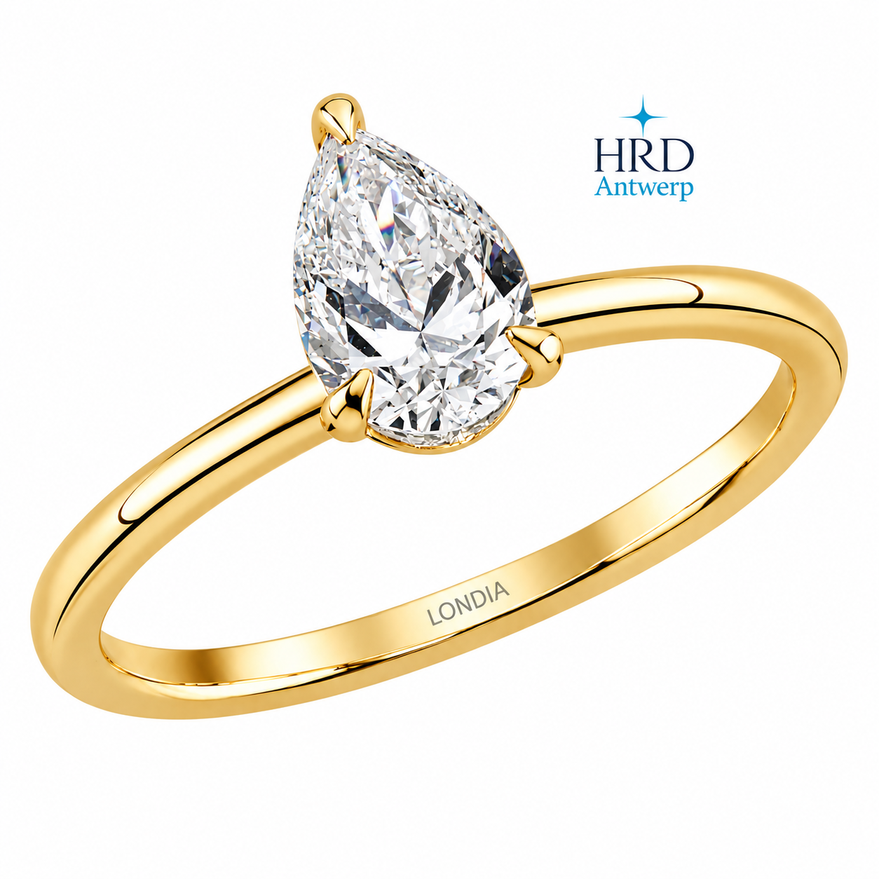 0.90 Karat F Rengi Doğal Pırlanta HRD Sertifikalı Damla Tektaş Yüzük