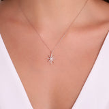 0,17 Karat Pırlantalı Yıldız Tasarım Kolye, 14 Ayar Saf Altın