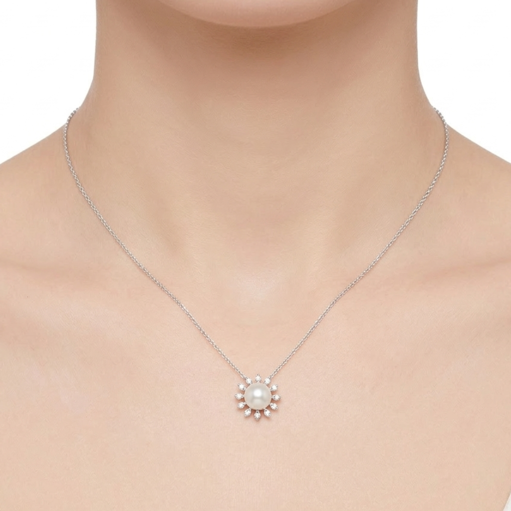 0,25 Karat İncili Pırlanta Kolye