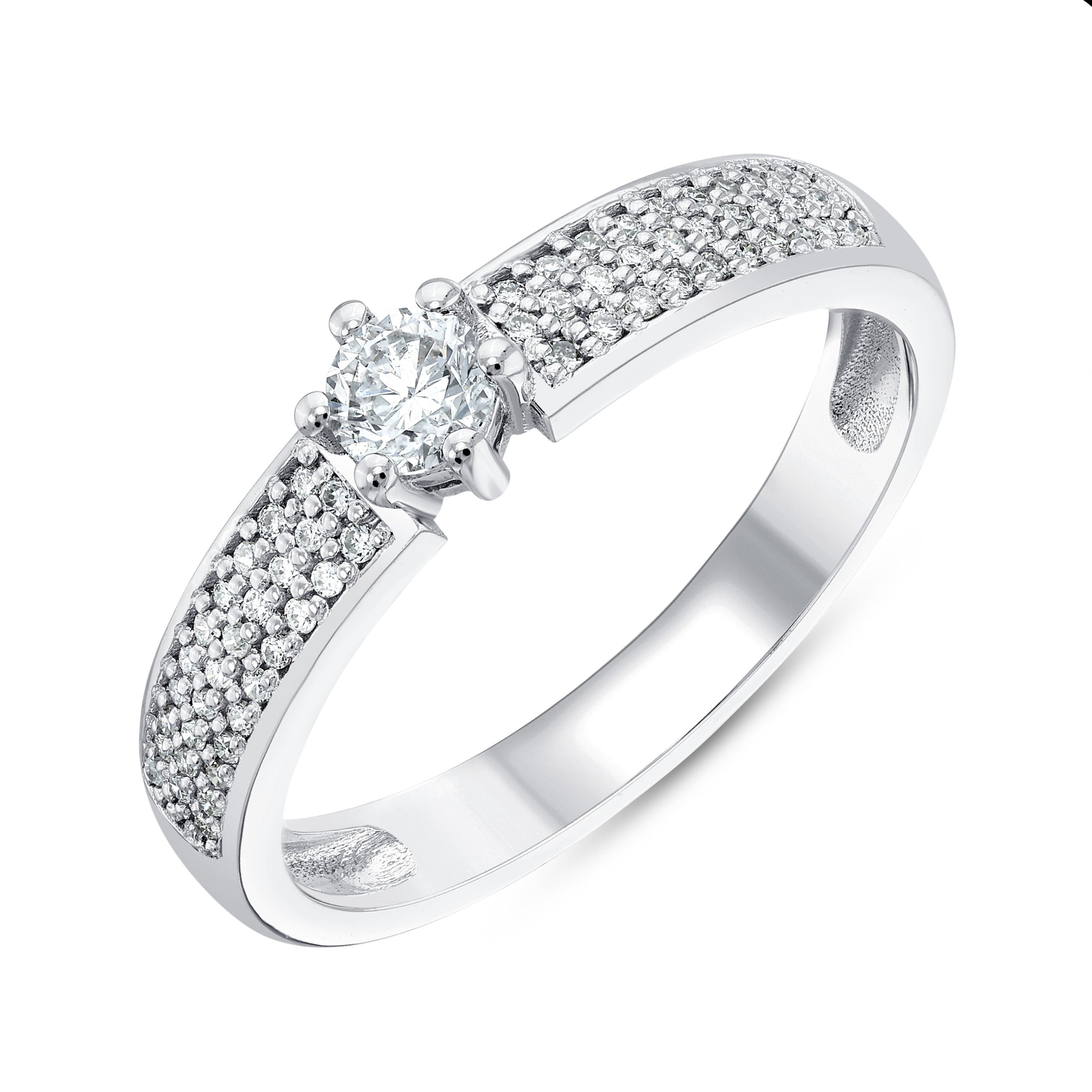 0,35 Karat Doğal Pırlantalı Yan Taşlı Tektaş, 14 Ayar Altın Cesur Tasarım Yüzük