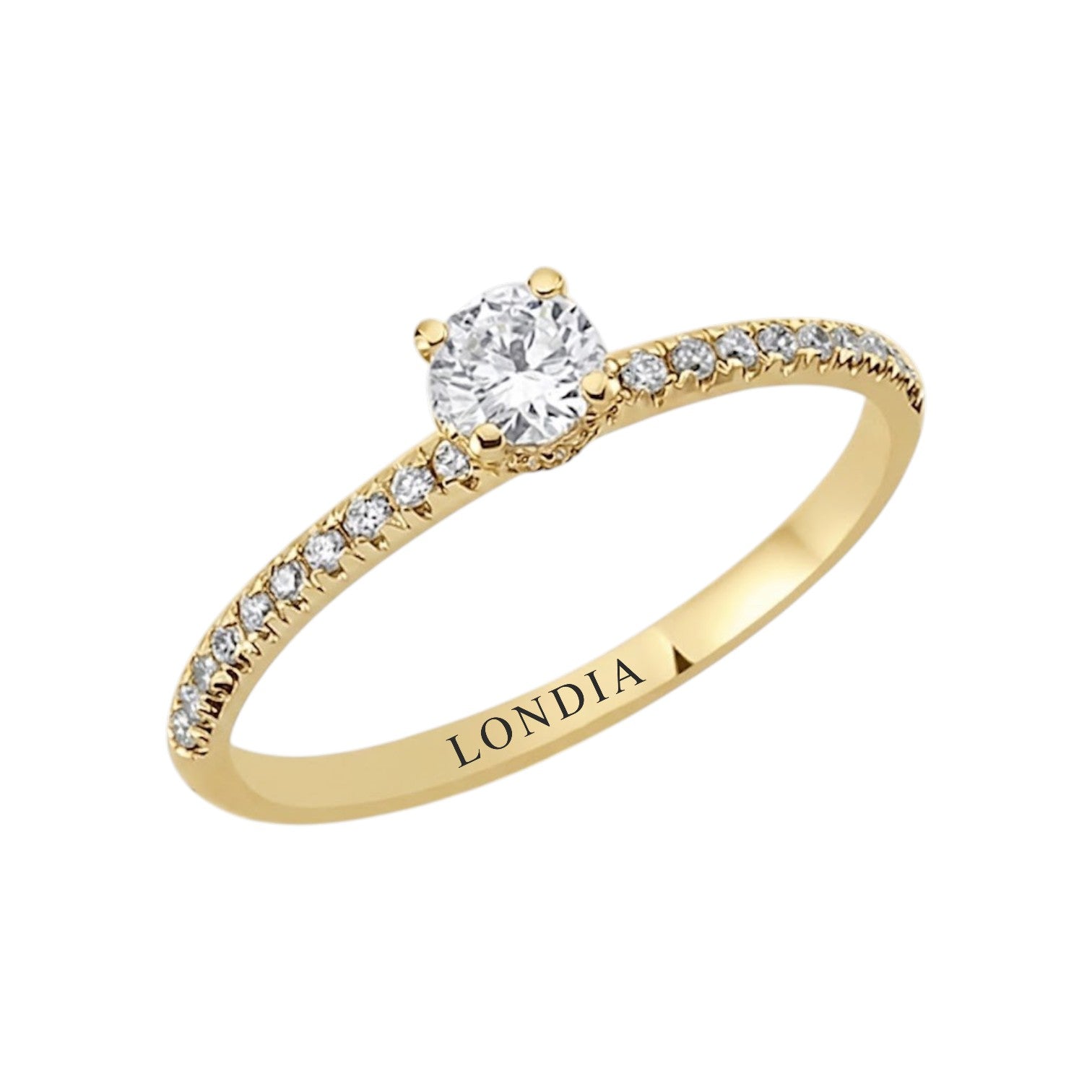 0,40 Ct. Doğal Pırlanta Yan Taşlı Tasarım Yüzük, 14 Ayar Altın