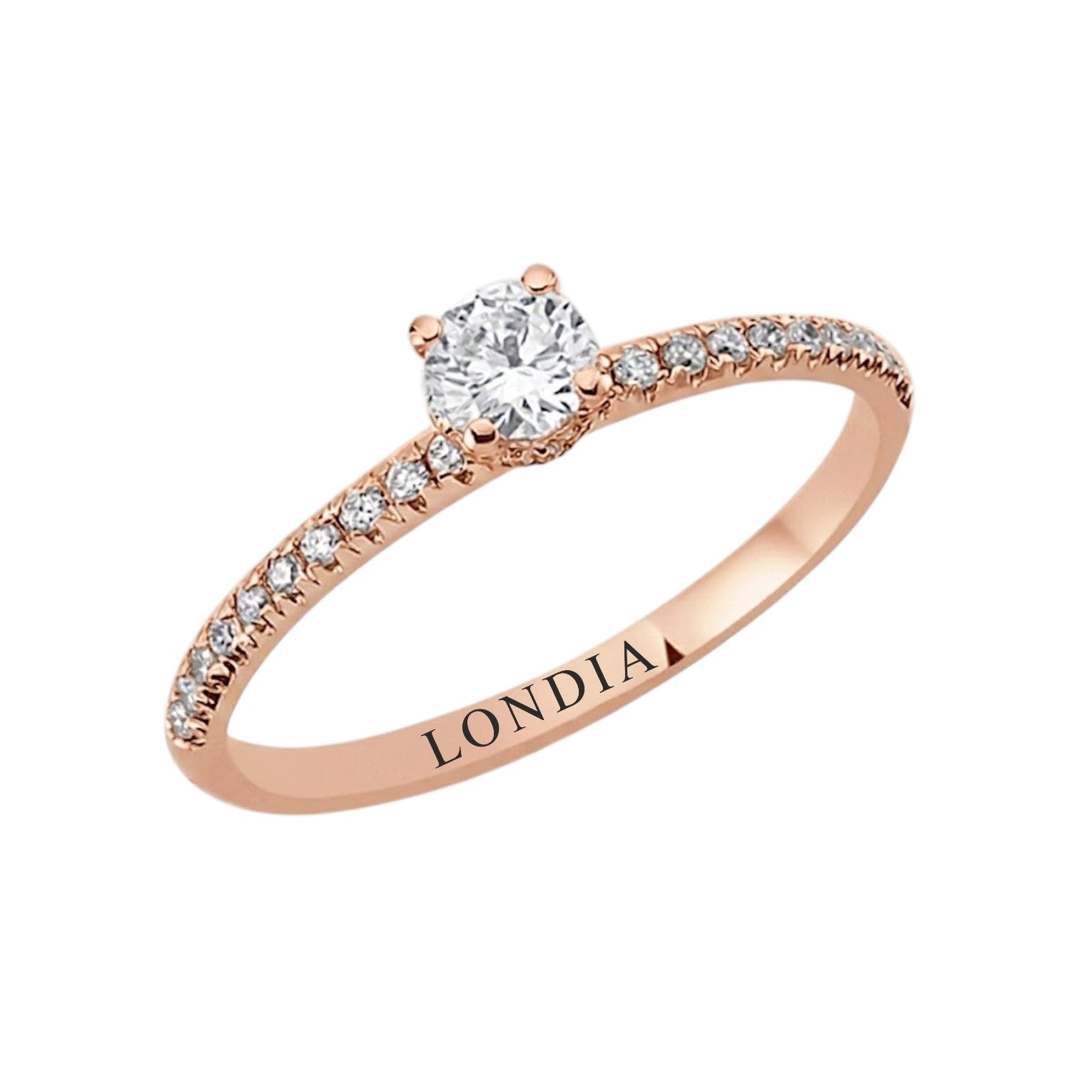 0,40 Ct. Doğal Pırlanta Yan Taşlı Tasarım Yüzük, 14 Ayar Altın