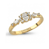 0,45 Ct. Doğal Oval Pırlanta Yan Taşlı Yüzük, 14 Ayar Altın