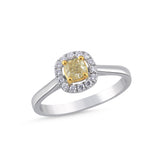 0,50 Karat Fancy Yellow Pırlanta Cushion Tasarımlı 14 Ayar Altın Yüzük