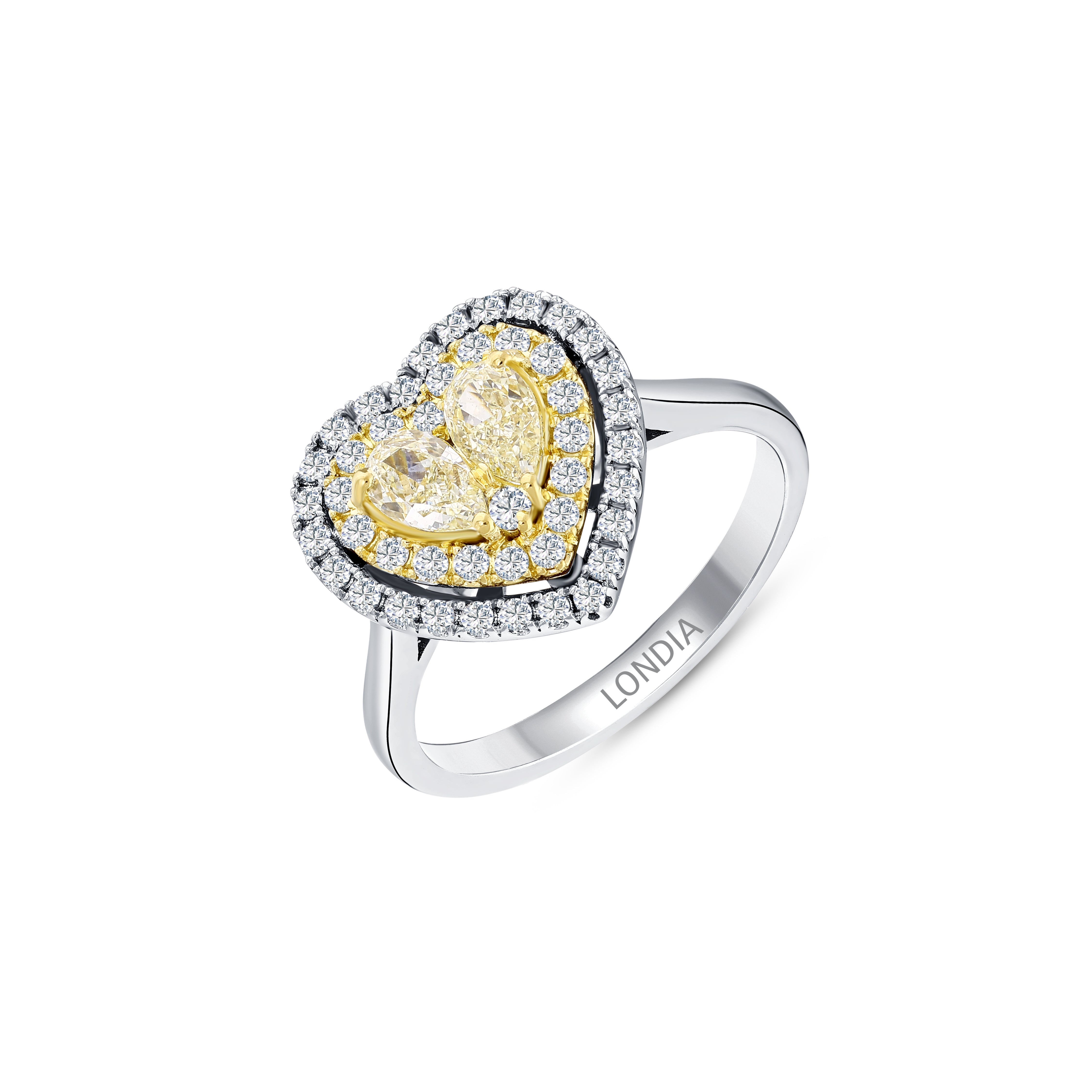1.00 Karat Fancy Yellow Pırlanta Kalp Tasarımlı 18 Ayar Altın Yüzük