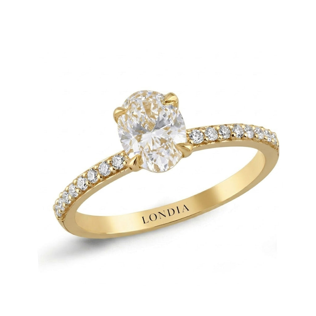 1.20 Ct. Doğal Oval Pırlanta Solitaire “Yan Taşlı” Yüzük – 14 Ayar Altın