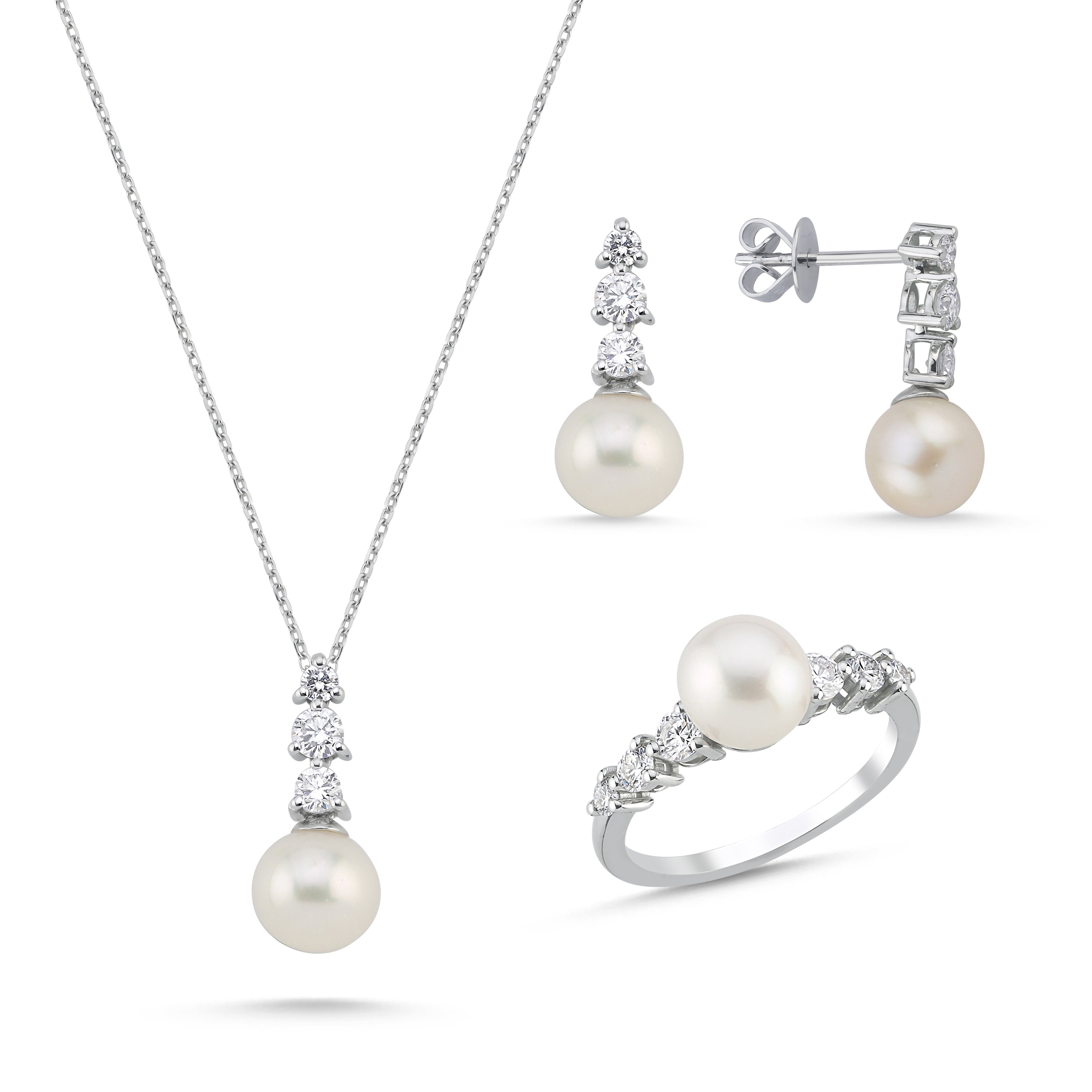 1.20 Karat Doğal Pırlanta İnci Tasarımlı Set