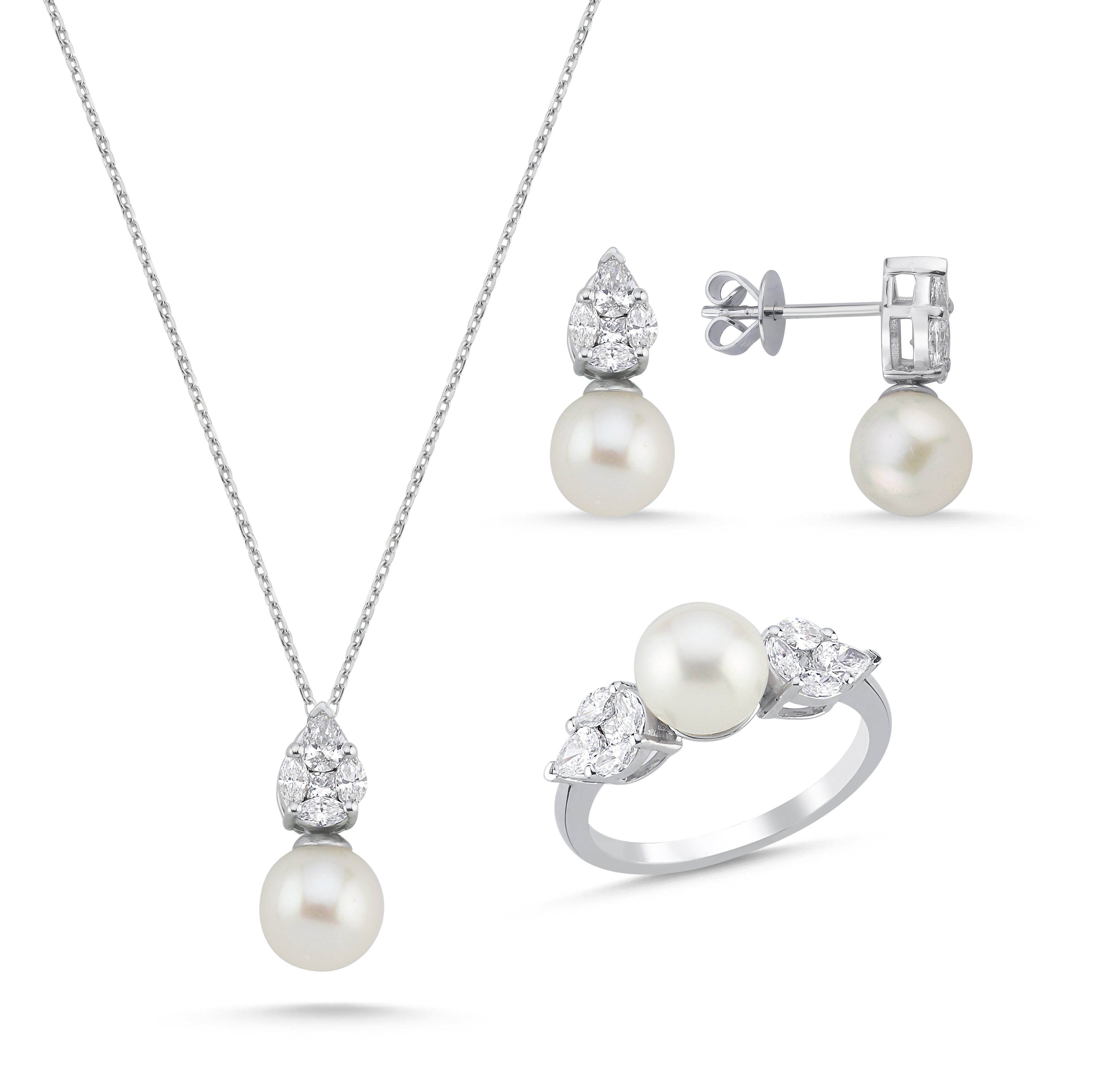 1.45 Karat Doğal Pırlanta İnci Tasarımlı Set