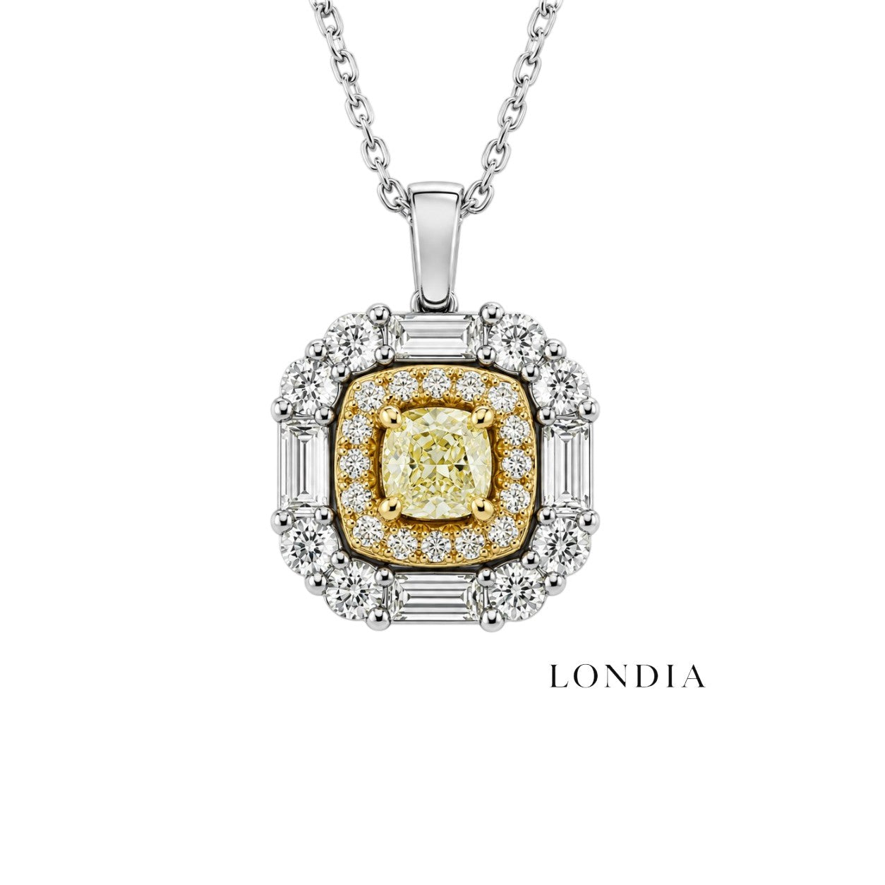 1.45 Karat Fancy Yellow Doğal Pırlanta Cushion Tasarımlı Kolye