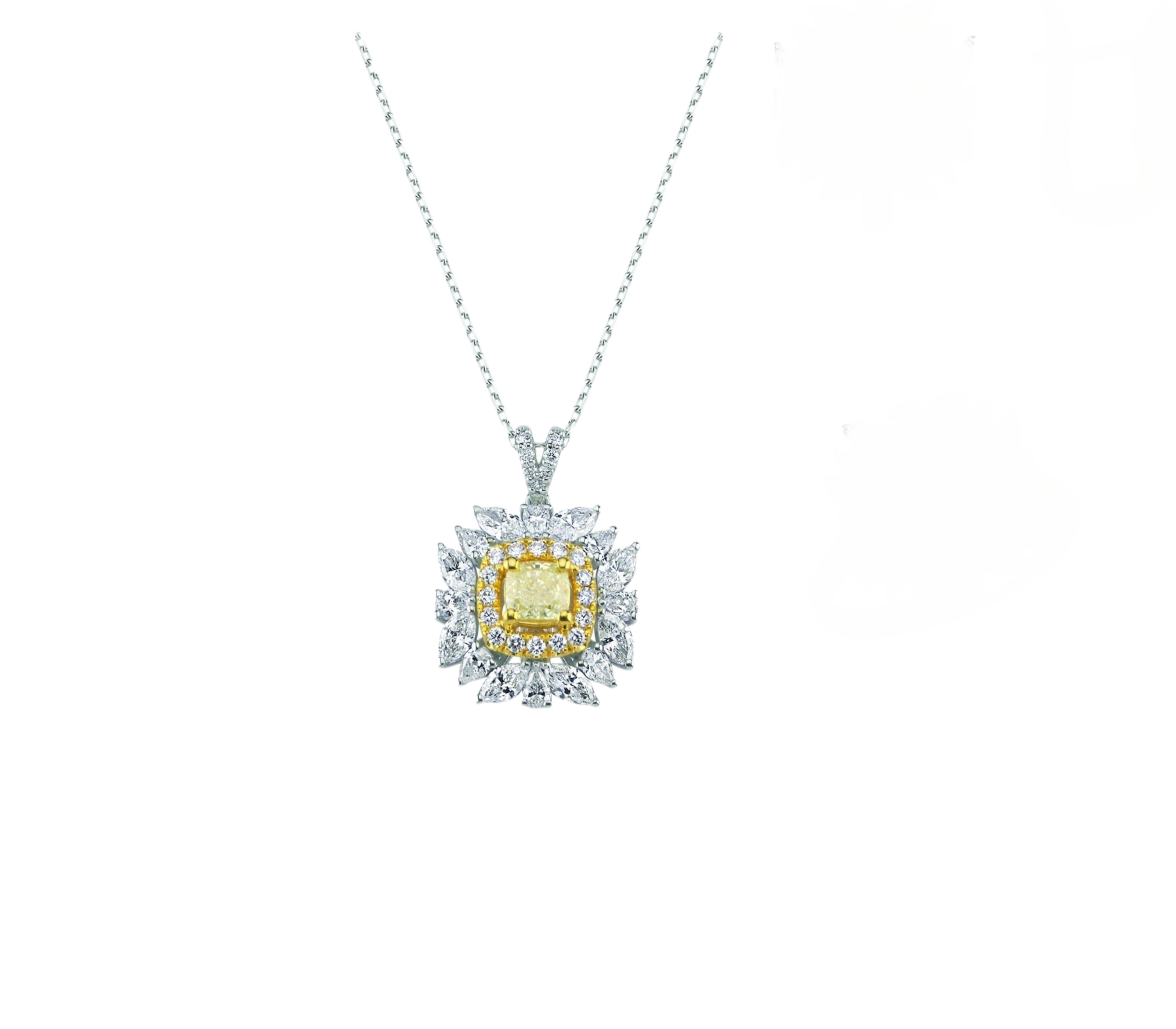 1.90 Karat Pırlanta Fancy Yellow Kolye, 18 Ayar Saf Altın